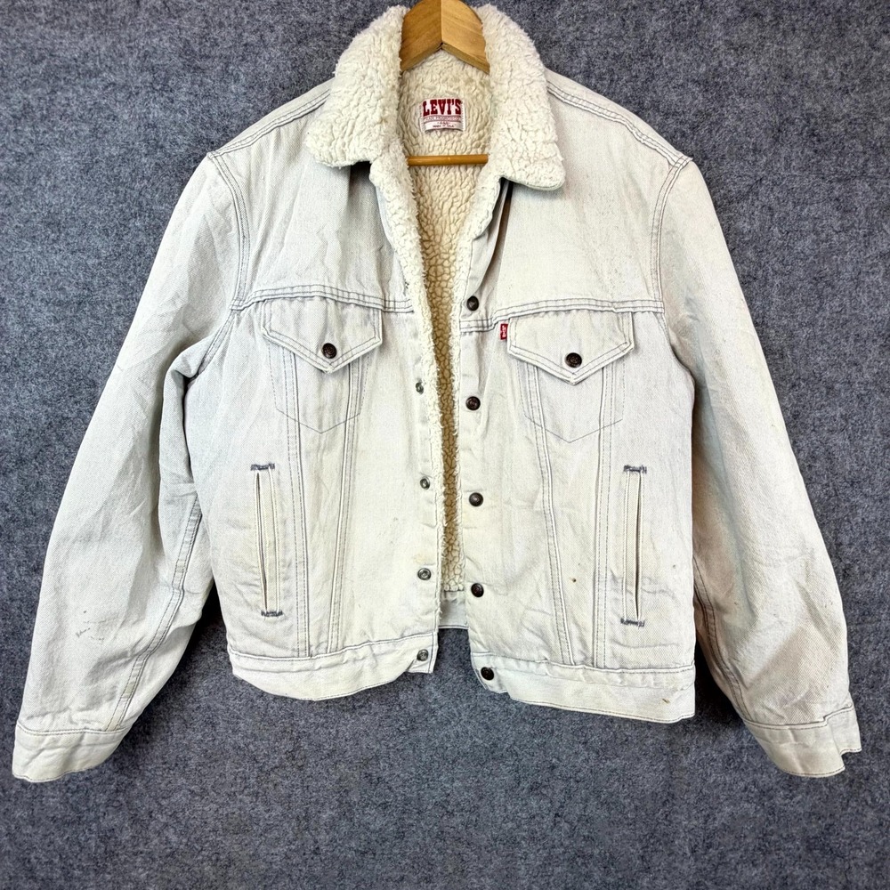 Vintage Levis Trucker Jacket Mens 44R Light Blue/White Sherpa Lined‎ Snap Front
